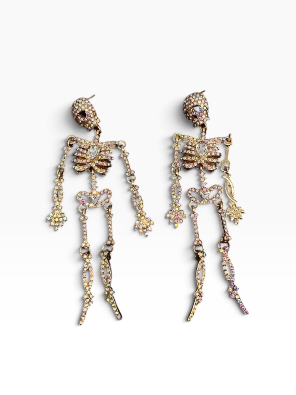Silver Dancing Skeleton Drop Halloween Earrings